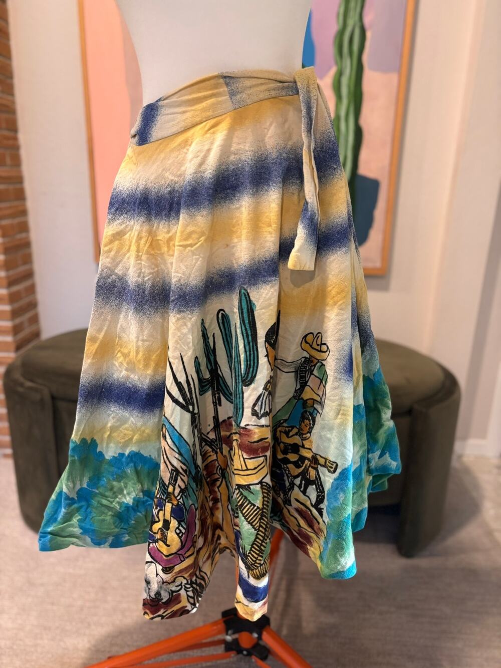 Vintage 1950s Mexican Hand Painted Wrap Circle Skirt